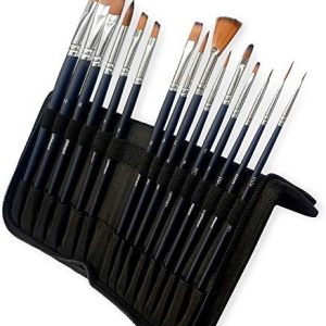 15 Piece Professional Paint Brush Set with Organizing Case for Watercolor, Acrylic, Gouache, Oil