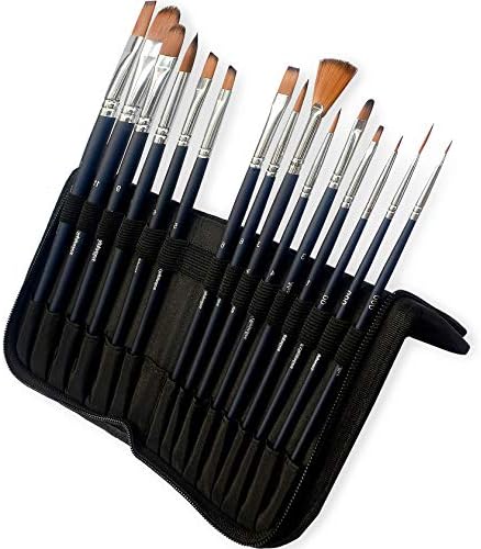 15 Piece Professional Paint Brush Set with Organizing Case for Watercolor, Acrylic, Gouache, Oil