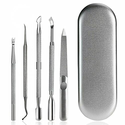 Professional Stainless Steel Cuticle Pusher Set Tools and Manicure Pedicure Salon Kit Medical Grade Dual Sided Cuticle Nippers Cleaners Gel Nail Polish Removers Peeler Scraper Nail Art Care (6 Pieces)