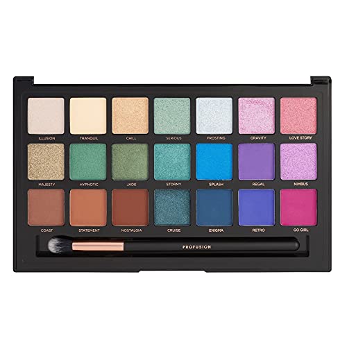 Profusion Cosmetics 21 Shade Eyeshadow Palette Collection & Brush, Wanderlust - Image 2