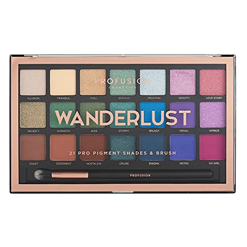 Profusion Cosmetics 21 Shade Eyeshadow Palette Collection & Brush, Wanderlust