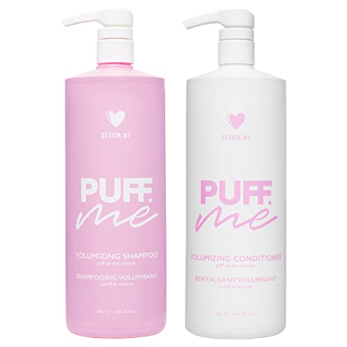 PUFF.ME Hair Volume Shampoo and Conditioner Bundle by DESIGNME | Paraben & Sulfate Free Shampoo & Color Conditioner Enriched with Sunflower Seed Oil | Color-Safe Hair Volumizer Set, (32 Fl Oz Each)