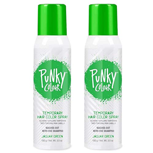 Punky Temporary Hair Color Spray, Jaguar Green, Non-Sticky, Non-Damaging Hair Dye Instant Vivid Hair Color, 3.5 oz, 2 Pack