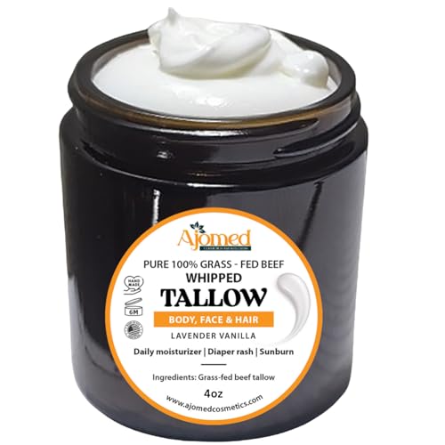 Pure Whipped Tallow face Cream - Organic Lavender vanilla Tallow balm from with pure Grass Fed Cows -tallow face cream- Tallow for skin, body, Face & hair(4 oz)