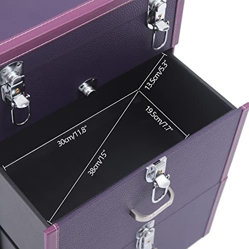 Purple 3-Tier Rolling Makeup Train Case with 4 Wheels for Nail Polish and Jewelry - Image 4