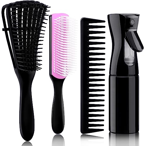 Purple 4-Piece Detangling Curly Hair Brush Set for Adults and Kids