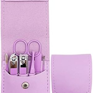 Purple 7-Piece Stainless Steel Manicure Kit for Complete Nail Care and Grooming