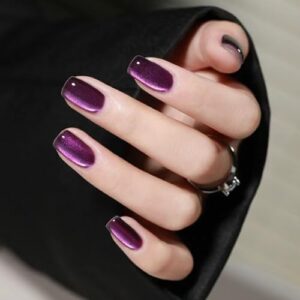 Purple Cat Eye Press on Nails Medium Square Fake Nails Glitter False Nails Glossy Reusable Acrylic Stick on Nails Glue on Nails Full Cover Obmre Artificial Nails for Women Girls Nail Decoration 24Pcs