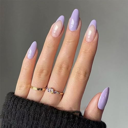 24-Piece Purple French Tip Press-On Nails for Effortless Manicure Style