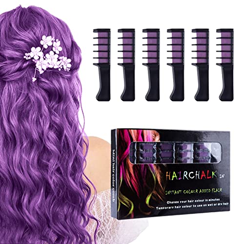 Purple Hair Chalk Comb for Girls Kids, Temporary Washable Vibrant Hair Dye Color - Cool Birthday Christmas Gifts, Popular Chalks on Party Cosplay DIY Children's Day Halloween 6 PCS