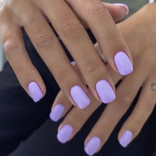 24 Pcs Purple Extra Short Square Glossy Press on Nails with Glue Included