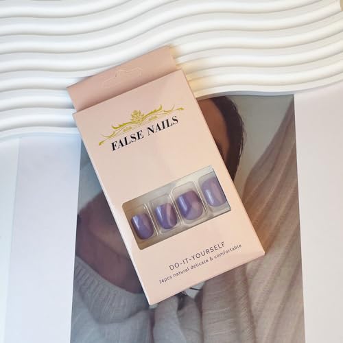 Purple Press on Nails Short Square,EIOAUY Fake Nails Full Cover False Nails Short Stick on Nails,Acrylic Nails Press ons,Glossy Artificial Nails Glue on Nails for Women Girls 24 Pcs - Image 5