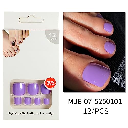 Purple Press on Toenails Solid Square Fake Toenails Glossy Press on Toes Nails Short Acrylic Glue on Toe Nails Cute False Toenails Toe Nails Press on Summer Beach Artificial Toenails for Women 24PCS - Image 2