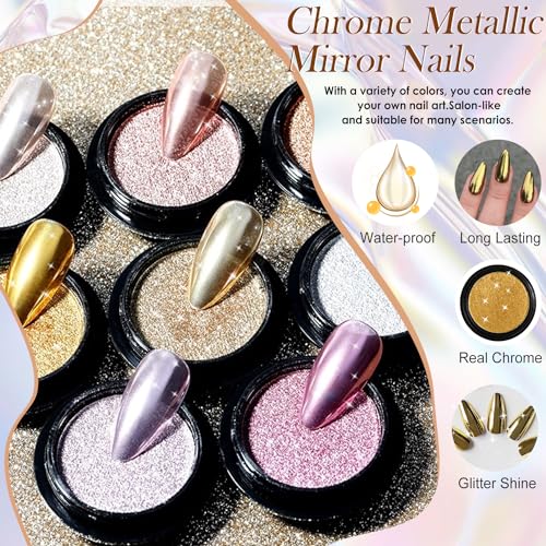 24PCS Medium Almond Purple Red Chrome Press On Nails with Gold Metallic Stiletto Accents - Image 7