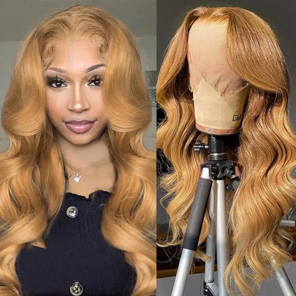 Qeelory 20 Inch Honey Blonde Body Wave Human Hair Lace Front Wig 180% Density