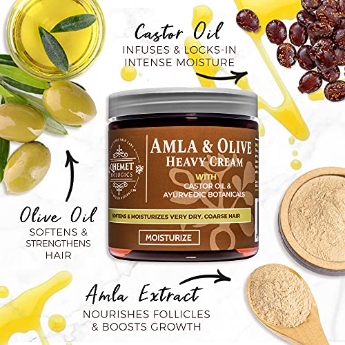 Qhemet Biologics Castor Oil Collection for Maximum Moisture & Growth - Includes Castor & Amla Nourishing Pomade, Amla & Olive Heavy Cream, Castor & Moringa Softening Serum - 3-Piece Haircare Set - Image 3