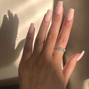 QINGGE Press on Nails Short Square Fake Nails Nude Pink False Nails Tips Coffin Glue on Nails Glossy Stick on Nails Ballerina Acrylic Nails Exquisite Static Nails for Women and Girls 24Pcs