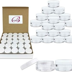 (Quantity: 100 Pieces) Beauticom 5G/5ML Round Clear Jars with White Lids for Acrylic Powder, Rhinestones, Charms and Other Nail Accessories
