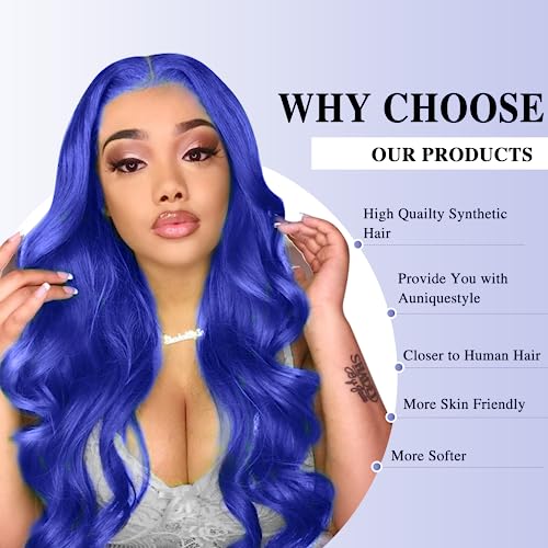 Quantum Love Long Blue Wavy Wigs Long Curly Dark Blue Wig for Women Middle Part Natural Looking Synthetic Hair for Daily Party Use - Image 7