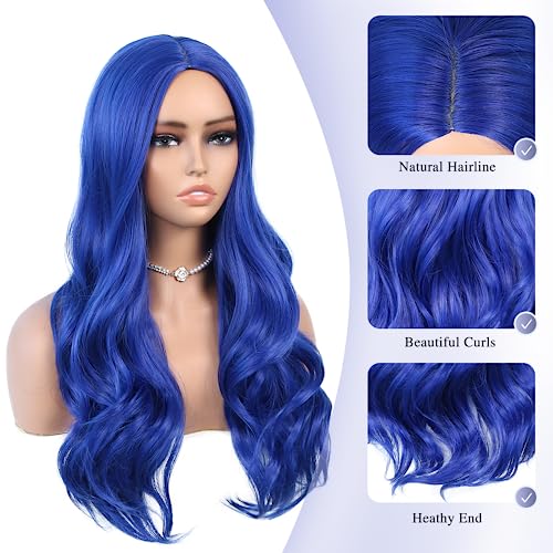 Quantum Love Long Blue Wavy Wigs Long Curly Dark Blue Wig for Women Middle Part Natural Looking Synthetic Hair for Daily Party Use - Image 6