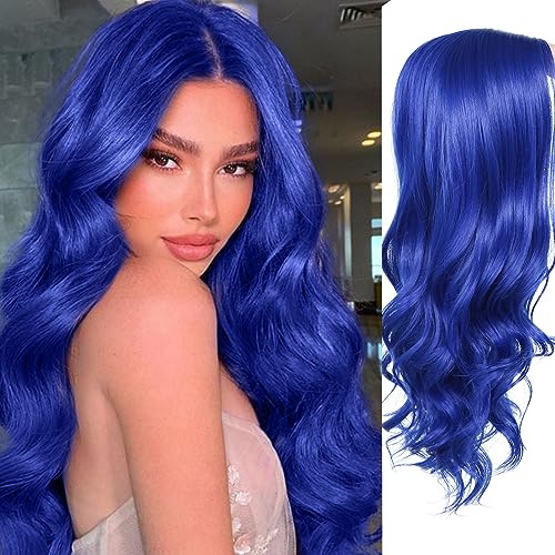 Quantum Love Long Blue Wavy Wigs Long Curly Dark Blue Wig for Women Middle Part Natural Looking Synthetic Hair for Daily Party Use - Image 3