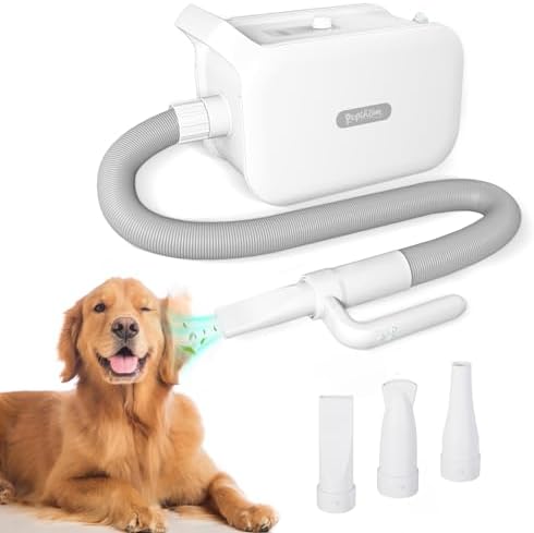 Quiet Pet Grooming Dryer with Adjustable Heat and Speed, 3 Nozzles, LED Display