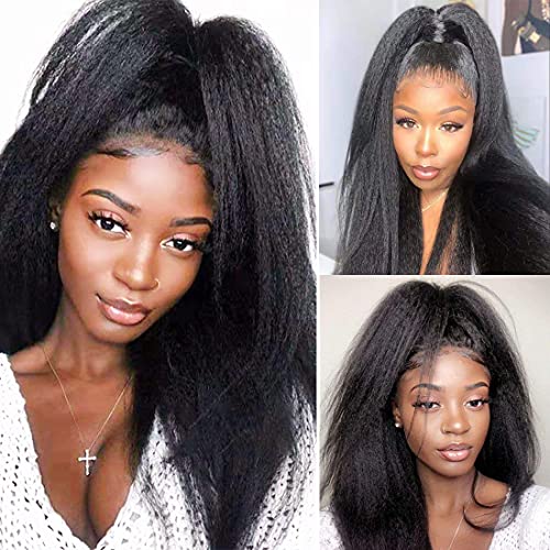 R RACILY HAIR Drawstring Ponytail for Black Women Human Hair Straight Kinky Ponytail Wrap Drawstring Yaki Extensions Clip on Afro Full Hair Pieces 110g/set False Hair (12") - Image 3