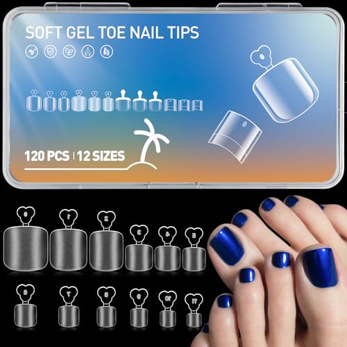 Ranrose Square Toe Nail Tips - 120Pcs Full Cover Soft Gel Tips Full Matte & 240PC Full Cover Acrylic Toenails 12 Sizes White False Toe Foot Short Press on Artificial Fake Toenails for Salon DIY - Image 2