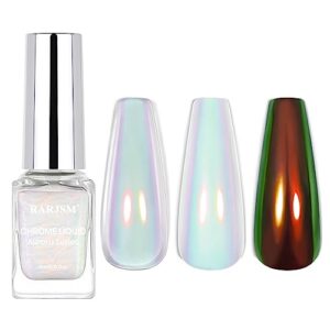 RARJSM Aurora Liquid Powder Chrome Nail Polish Red Green Chameleon Metallic Mirror Effect Iridescent Chrome Nail Powder Quick Dry for Polish White Pearl Mermaid Glitter 5ML 0.17FLOZ Nail Art