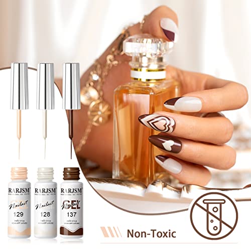 RARJSM Gel Paint for Nail Art Nude Liner Gel Nail Polish Set 12 Colors 5ml Pink Brown Line Art Gel Polish Build in Thin Sharp Brush for Swirl Nails Striping Painting Art Gel Soak Off Curing Requires - Image 6