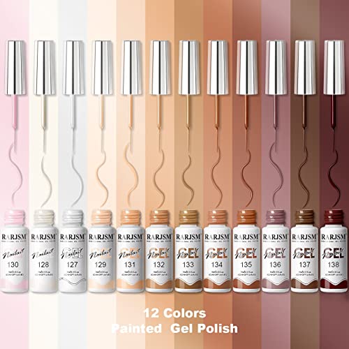 RARJSM Gel Paint for Nail Art Nude Liner Gel Nail Polish Set 12 Colors 5ml Pink Brown Line Art Gel Polish Build in Thin Sharp Brush for Swirl Nails Striping Painting Art Gel Soak Off Curing Requires - Image 2