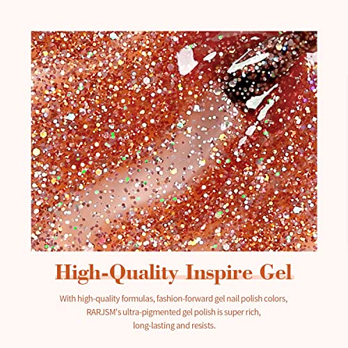 RARJSM Glitter Gel Nail Polish Rose Gold Sparkly Iridescent Rainbow Shimmer Clear Pink Holographic Nail Gel Polish Soak off Led UV Curing Required 15ml High Pigments Gel for Home Manicure Nail Art - Image 3