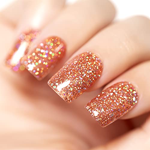 RARJSM Glitter Gel Nail Polish Rose Gold Sparkly Iridescent Rainbow Shimmer Clear Pink Holographic Nail Gel Polish Soak off Led UV Curing Required 15ml High Pigments Gel for Home Manicure Nail Art - Image 2