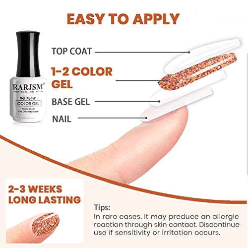 RARJSM Glitter Gel Nail Polish Rose Gold Sparkly Iridescent Rainbow Shimmer Clear Pink Holographic Nail Gel Polish Soak off Led UV Curing Required 15ml High Pigments Gel for Home Manicure Nail Art - Image 7