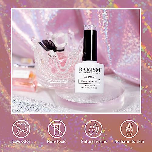 RARJSM Holographic Gel Nail Polish Light Purple Pink Rainbow Glitter Reflective Iridescent Gel Polish Curing Required Unicorn Mirror Chrome Laser Effect Soak off for Summer Salon Home Manicure 7.5ML - Image 4