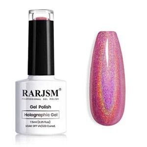 RARJSM Holographic Nail Polish Red Gel Nail Polish with Rainbow Effect Nail Lamp Required 1 Pack 0.25 Fl.oz Gel Polish Colors for Starter Nail Art Design RAR75