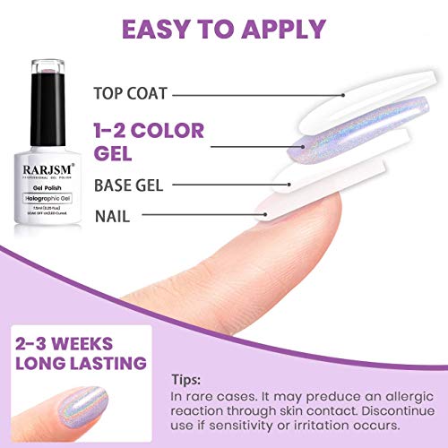 RARJSM Holographic Nail Polish Rose Gold Gel Nail Polish with Mermaid Unicorn Effect Glitter Gel Nail Polish RAR73 Suitable for Spring Summer - Image 7