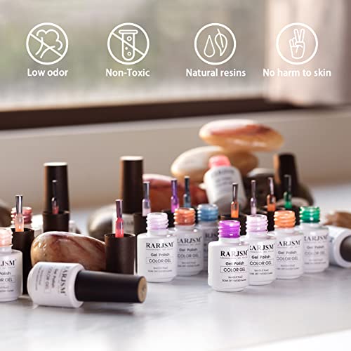 RARJSM Jelly Gel Nail Polish Set 20 Colors with Blooming Gel Polish Glossy Top and Base Coat Summer Netural Sheer Transparent Pink Orange Brown Black Green Color Kit 5ml UV LED Curing Need Soak off - Image 2