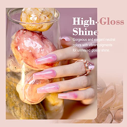 RARJSM Jelly Gel Nail Polish Set 20 Colors with Blooming Gel Polish Glossy Top and Base Coat Summer Netural Sheer Transparent Pink Orange Brown Black Green Color Kit 5ml UV LED Curing Need Soak off - Image 4