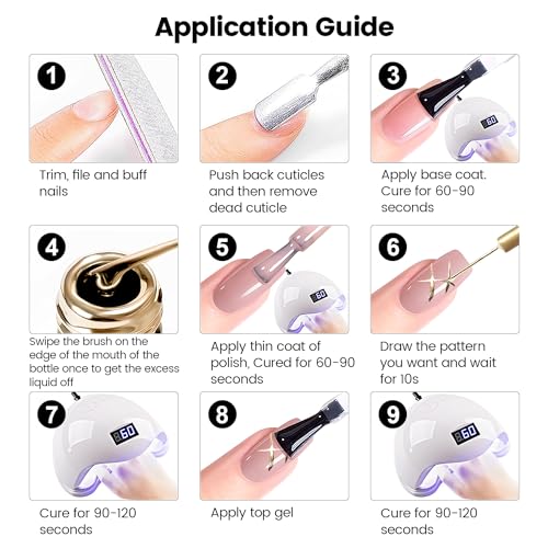 RARJSM Metallic Gel Liner Nail Art Silver Bronze Gold 2pcs Set Mirror Chrome 3D Effect Gel Nail Polish 8ml Build in Thin Brush Metal Painted Drawing Stripper Gel Polish Curing Requires for Home Salon - Image 8