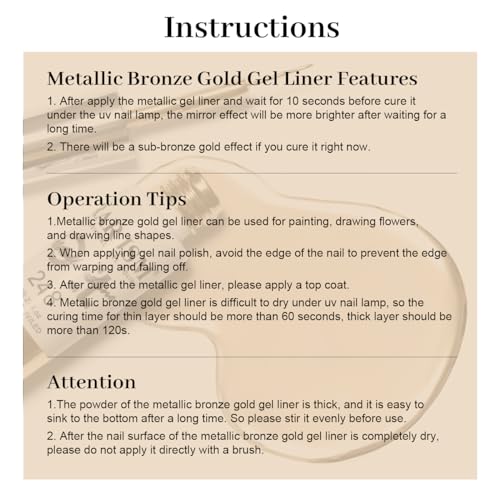 RARJSM Metallic Gel Liner Nail Art Silver Bronze Gold 2pcs Set Mirror Chrome 3D Effect Gel Nail Polish 8ml Build in Thin Brush Metal Painted Drawing Stripper Gel Polish Curing Requires for Home Salon - Image 7