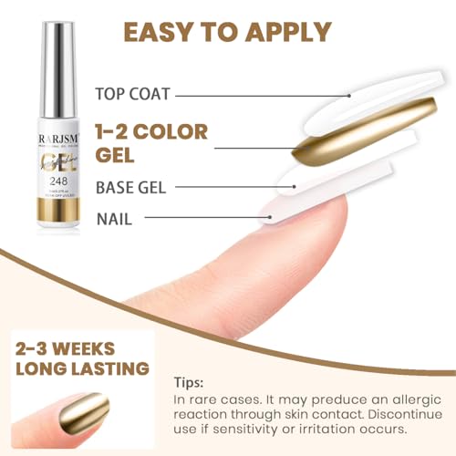 RARJSM Metallic Gel Liner Nail Art Silver Bronze Gold 2pcs Set Mirror Chrome 3D Effect Gel Nail Polish 8ml Build in Thin Brush Metal Painted Drawing Stripper Gel Polish Curing Requires for Home Salon - Image 6