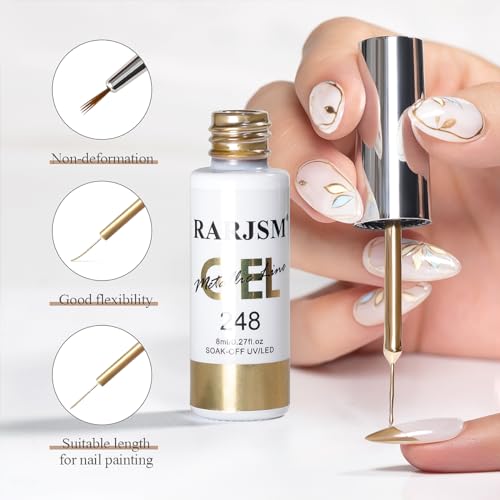 RARJSM Metallic Gel Liner Nail Art Silver Bronze Gold 2pcs Set Mirror Chrome 3D Effect Gel Nail Polish 8ml Build in Thin Brush Metal Painted Drawing Stripper Gel Polish Curing Requires for Home Salon - Image 5