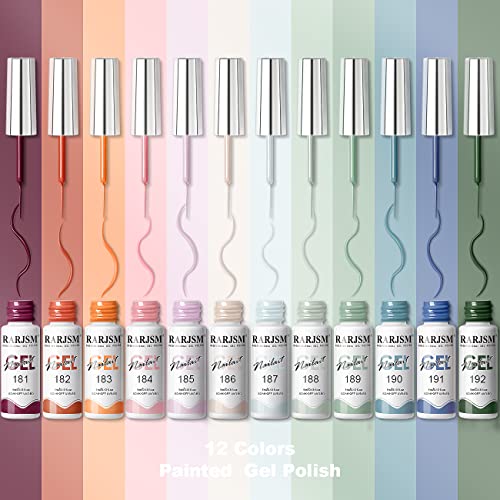 RARJSM Nail Art Gel Liner 12 Colors Collection Sage Green Dusty Pink Navy Blue Orange Painted Gel Nail Polish Set 5ml UV LED Cured Nail Design Thin Striper Brush for Home Salon Mani Diy Summer - Image 6