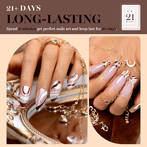 RARJSM Nail Art Gel Liner Nude Color 6pcs Set Nude Pink Brown Skin Tone Painting Striping Gel Nail Polish UV LED Curing Requires Soak off 8ml Build in Thin Sharp Brush Home DIY Salon Swirl Nail Design - Image 4