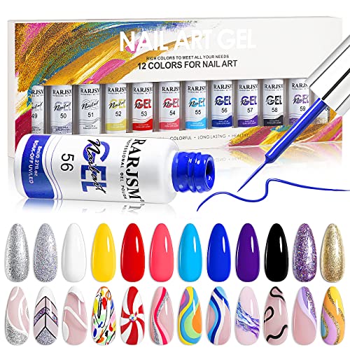 RARJSM 12 Color Nail Art Gel Liner Set for Creative Nail Designs