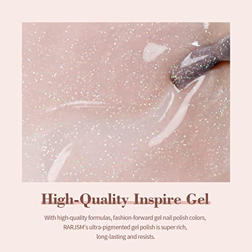 RARJSM Nude Glitter Gel Polish Gray Pink Sparkle Holographic Rainbow Iridescent Shimmer Gel Nail Polish Neutral Light Pink Sheer Jelly Transparent Single Bottle Soak off UV LED Cured for Home Salon - Image 4