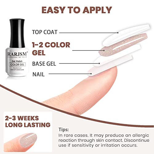 RARJSM Nude Glitter Gel Polish Gray Pink Sparkle Holographic Rainbow Iridescent Shimmer Gel Nail Polish Neutral Light Pink Sheer Jelly Transparent Single Bottle Soak off UV LED Cured for Home Salon - Image 6