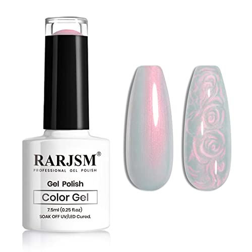 RARJSM Pearl Gel Nail Polish,Blue Pearlescent Gel Polish,Shell Glitter Red Shimmer Mermaid Iridescent Nail Gel Polish Soak Off LED UV Curing Requires Swirl Thread Effect DIY Manicure Use 7.5ML