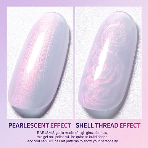 RARJSM Pearl Gel Nail Polish,Purple Pearlescent Gel Polish,Shell Glitter Red Shimmer Iridescent Mermaid Nail Gel Polish Soak Off LED UV Curing Requires Swirl Thread Effect DIY Manicure Use 7.5ML - Image 5